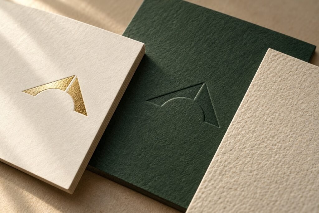 Close-up paper concept showing metallic accent, tactile mark and textured surface