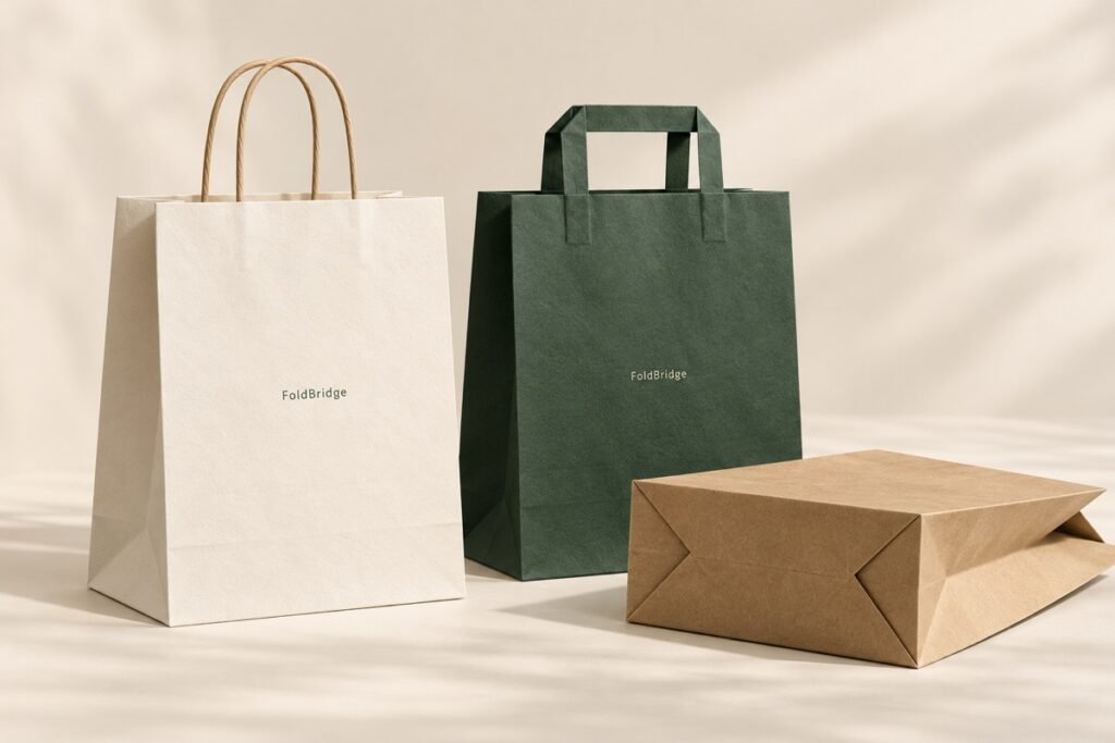 Paper bag concept studies with different handle and base styles
